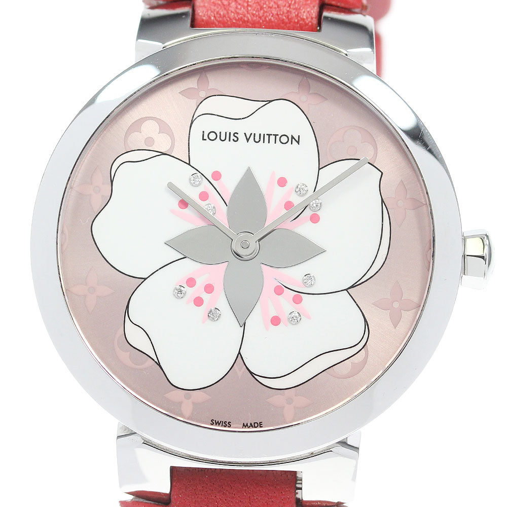 LOUIS VUITTON Q13MJE Tambour Sakura 8P Diamond Quartz Women's Watch with Box and Warranty