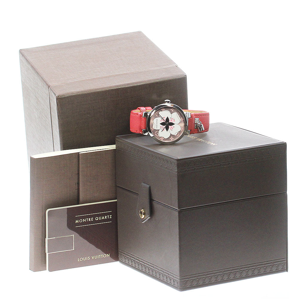 LOUIS VUITTON Q13MJE Tambour Sakura 8P Diamond Quartz Women's Watch with Box and Warranty