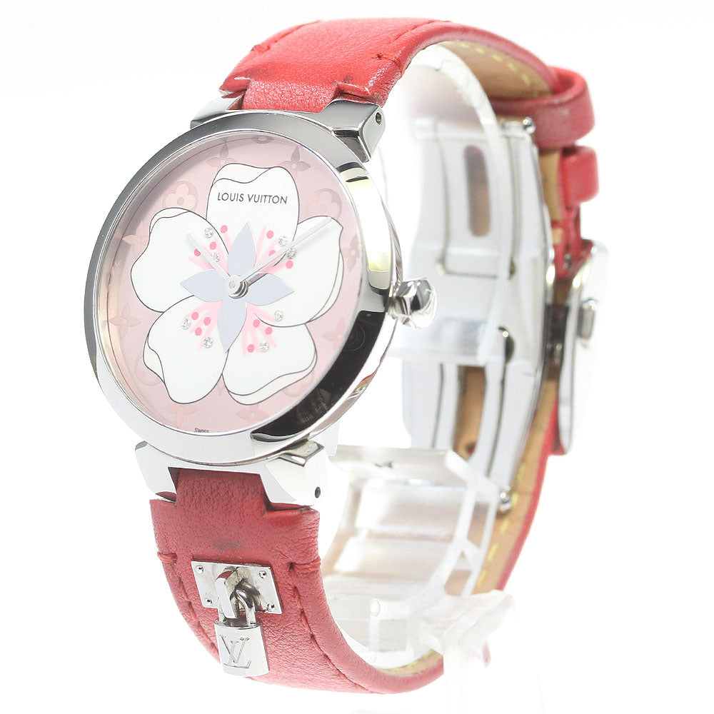 LOUIS VUITTON Q13MJE Tambour Sakura 8P Diamond Quartz Women's Watch with Box and Warranty