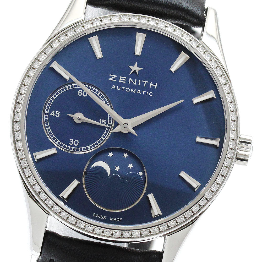 ZENITH 16.2310.692/51.C705 Class Elite Ultra Thin Moon Phase Diamond Bezel Automatic Ladies Watch with Warranty
