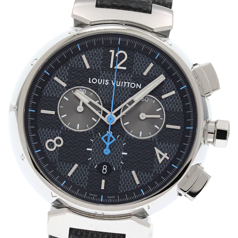 LOUIS VUITTON QA094 Tambour Damier Graphite Chronograph Quartz Men's Watch with Box and Warranty Card