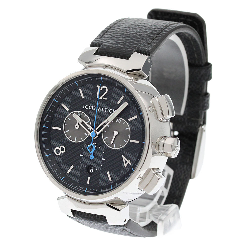 LOUIS VUITTON QA094 Tambour Damier Graphite Chronograph Quartz Men's Watch with Box and Warranty Card