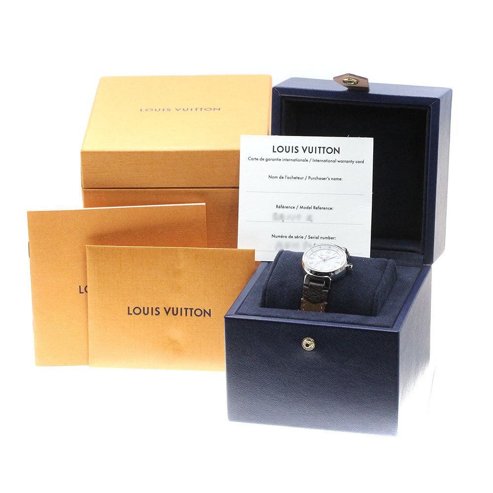 LOUIS VUITTON QA115 Tambour PM Monogram Quartz Ladies' Watch Excellent Condition with Box and Warranty Card