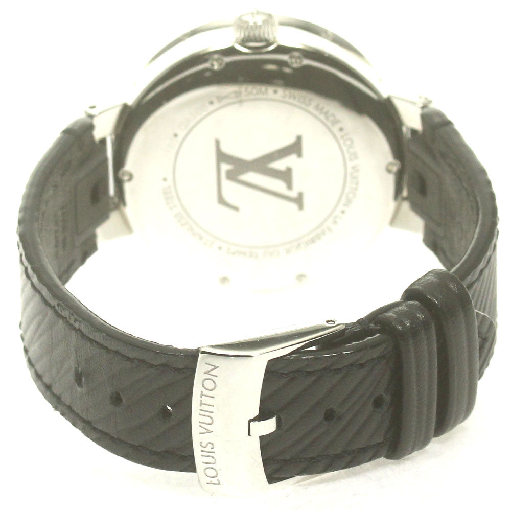 LOUIS VUITTON QA108 Tambour Moon Dual Time MM GMT 6P Diamond Lug Quartz Ladies Watch with Box and Warranty Card
