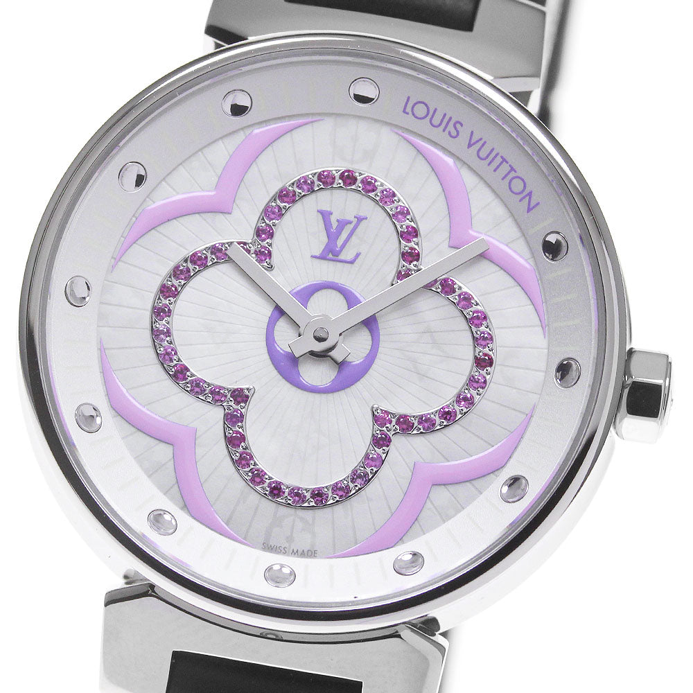 LOUIS VUITTON QA160 Tambour Moon Divine PM Lilac Quartz Ladies Watch Excellent Condition with Box and Warranty Card