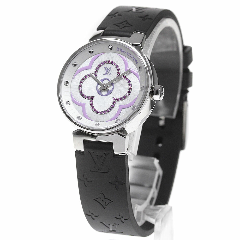 LOUIS VUITTON QA160 Tambour Moon Divine PM Lilac Quartz Ladies Watch Excellent Condition with Box and Warranty Card