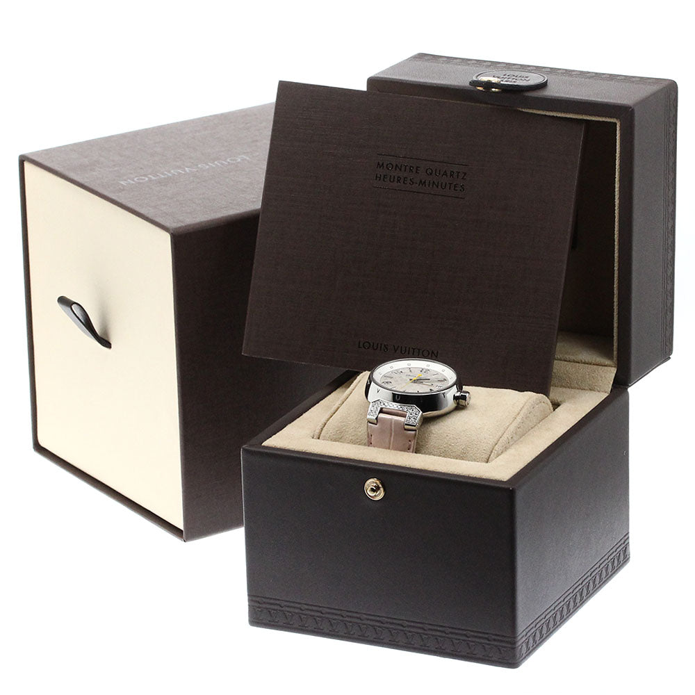 LOUIS VUITTON Q1310 Tambour MM Diamond Lug Quartz Women's Watch Excellent Condition with Box and Warranty Card