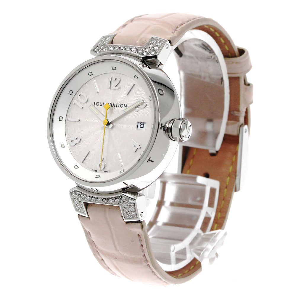 LOUIS VUITTON Q1310 Tambour MM Diamond Lug Quartz Women's Watch Excellent Condition with Box and Warranty Card