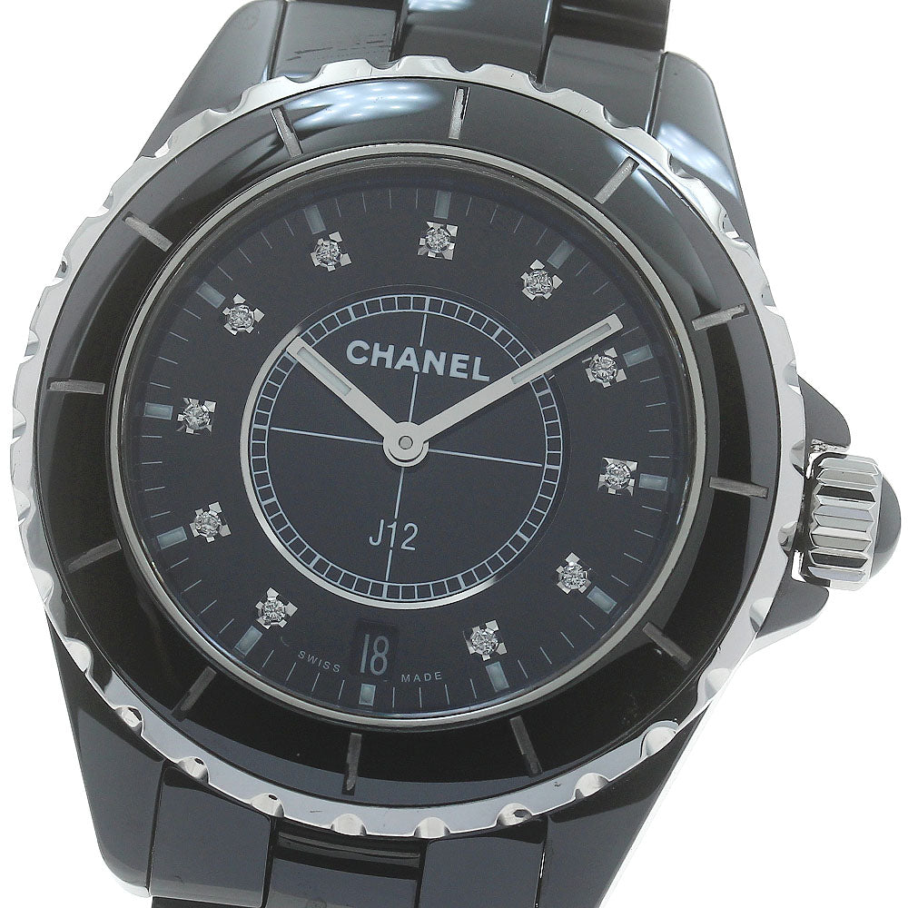 CHANEL H2124 J12 Date Black Ceramic 11P Diamond Quartz Men's Watch (Good Condition)