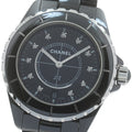 CHANEL H2124 J12 Date Black Ceramic 11P Diamond Quartz Men's Watch (Good Condition)