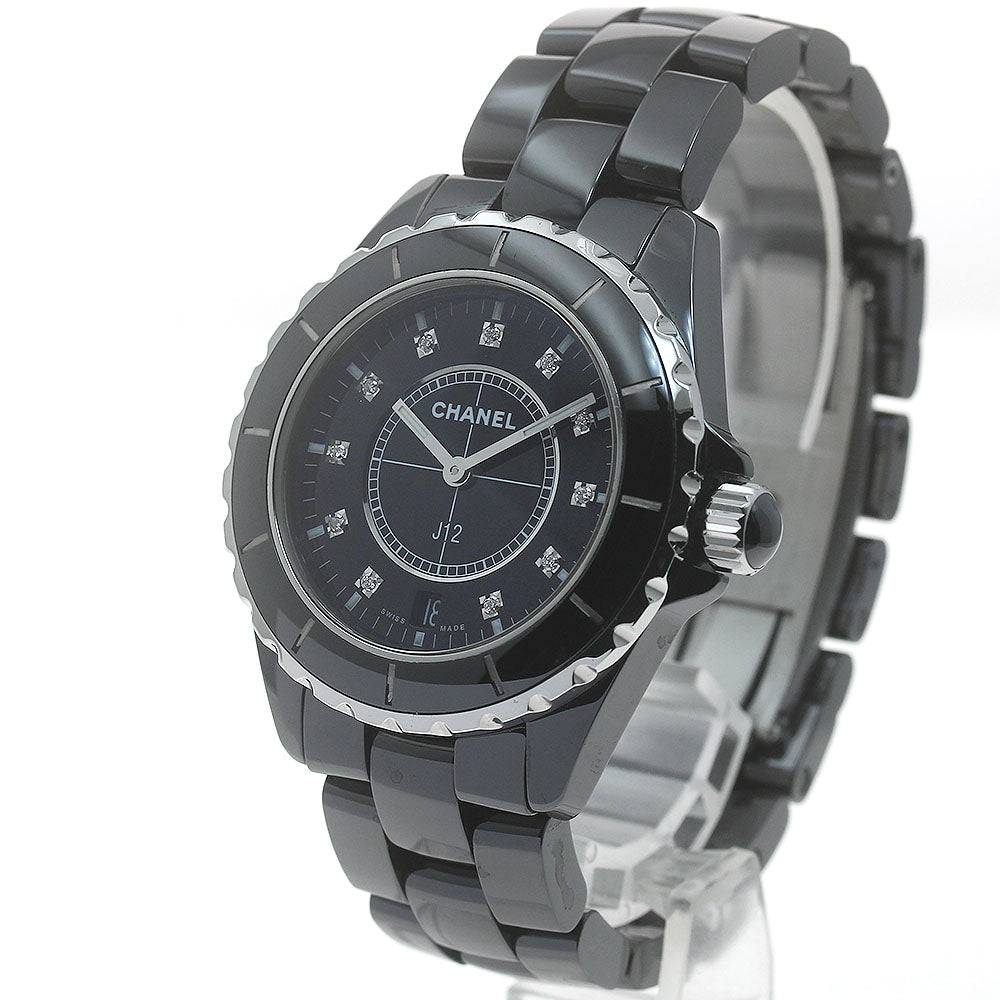 CHANEL H2124 J12 Date Black Ceramic 11P Diamond Quartz Men's Watch (Good Condition)