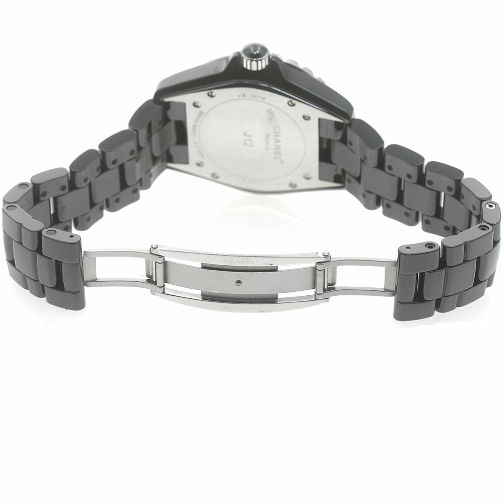 CHANEL H2124 J12 Date Black Ceramic 11P Diamond Quartz Men's Watch (Good Condition)