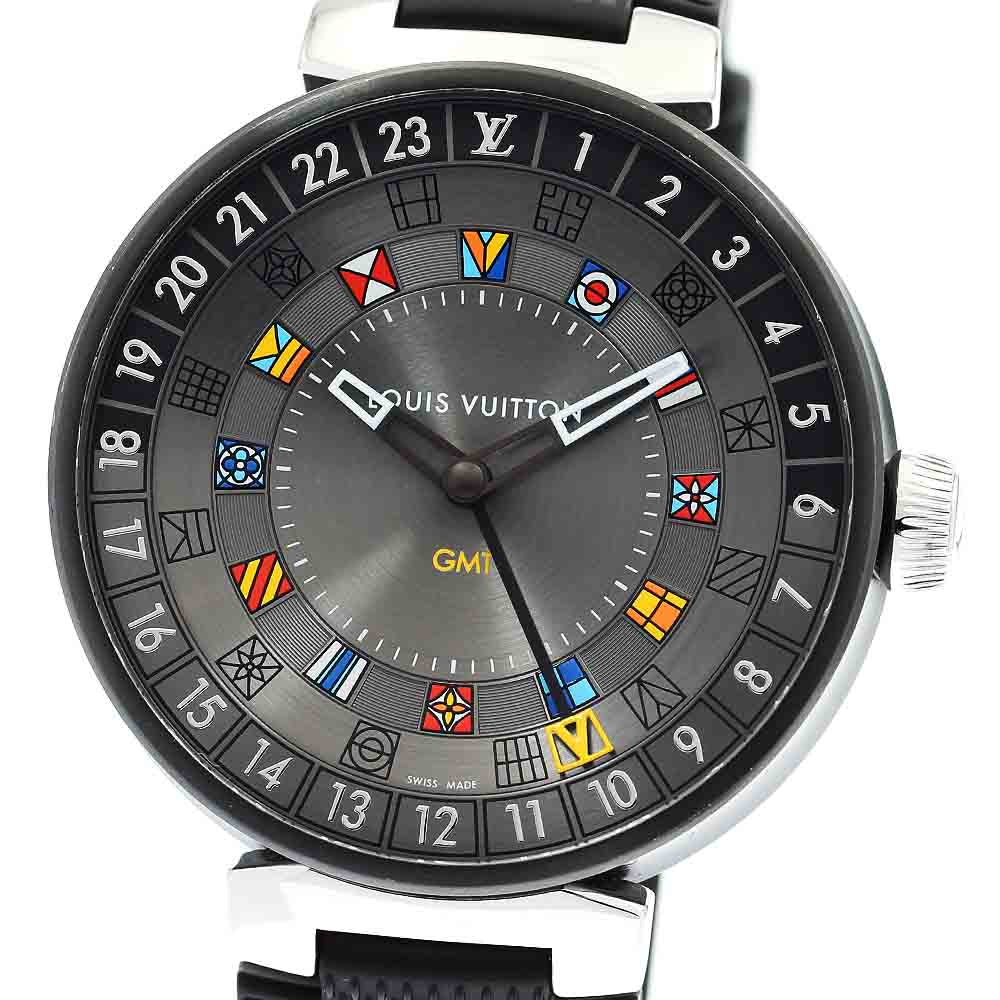 LOUIS VUITTON QA097 Tambour Moon Dual Time GMT Quartz Men's Watch Excellent Condition