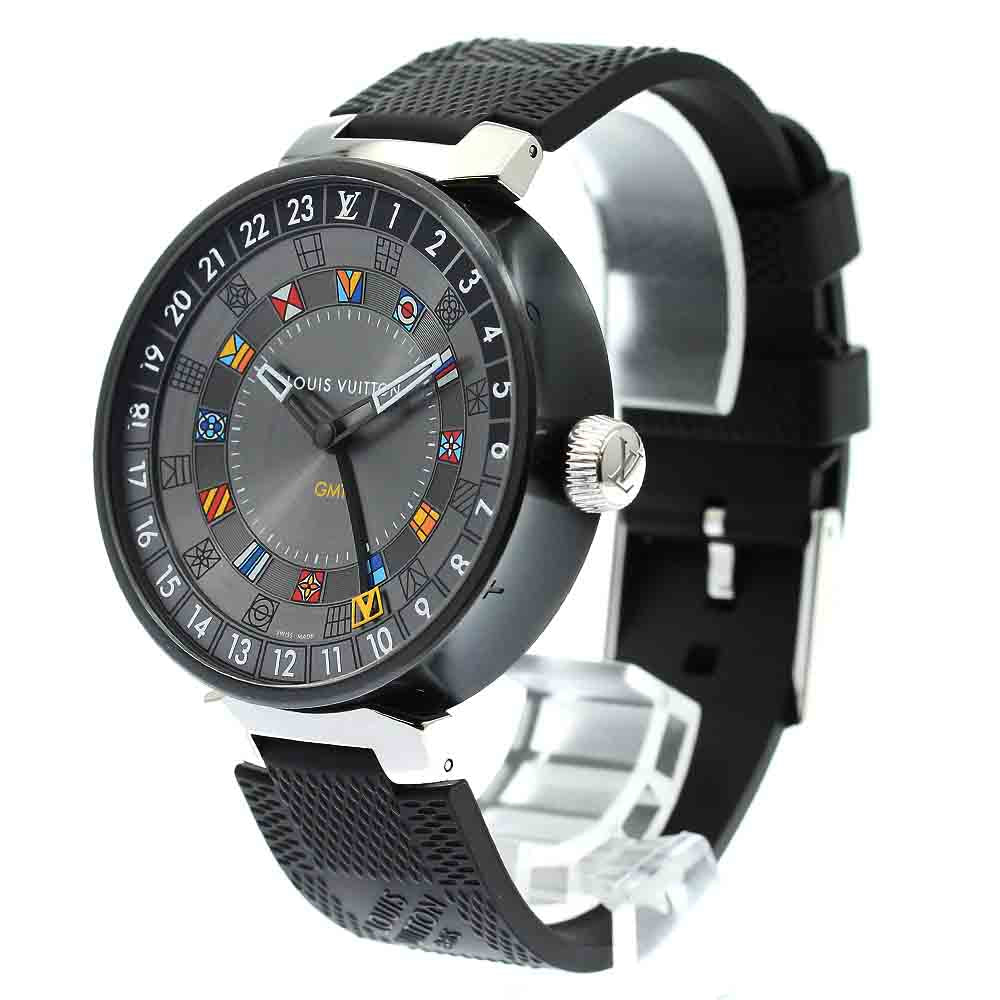 LOUIS VUITTON QA097 Tambour Moon Dual Time GMT Quartz Men's Watch Excellent Condition