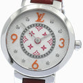 LOUIS VUITTON QA146Z Tambour PM Monogram Fuchsia & Orange 8-Diamond Quartz Women's Watch with Box and Warranty Card