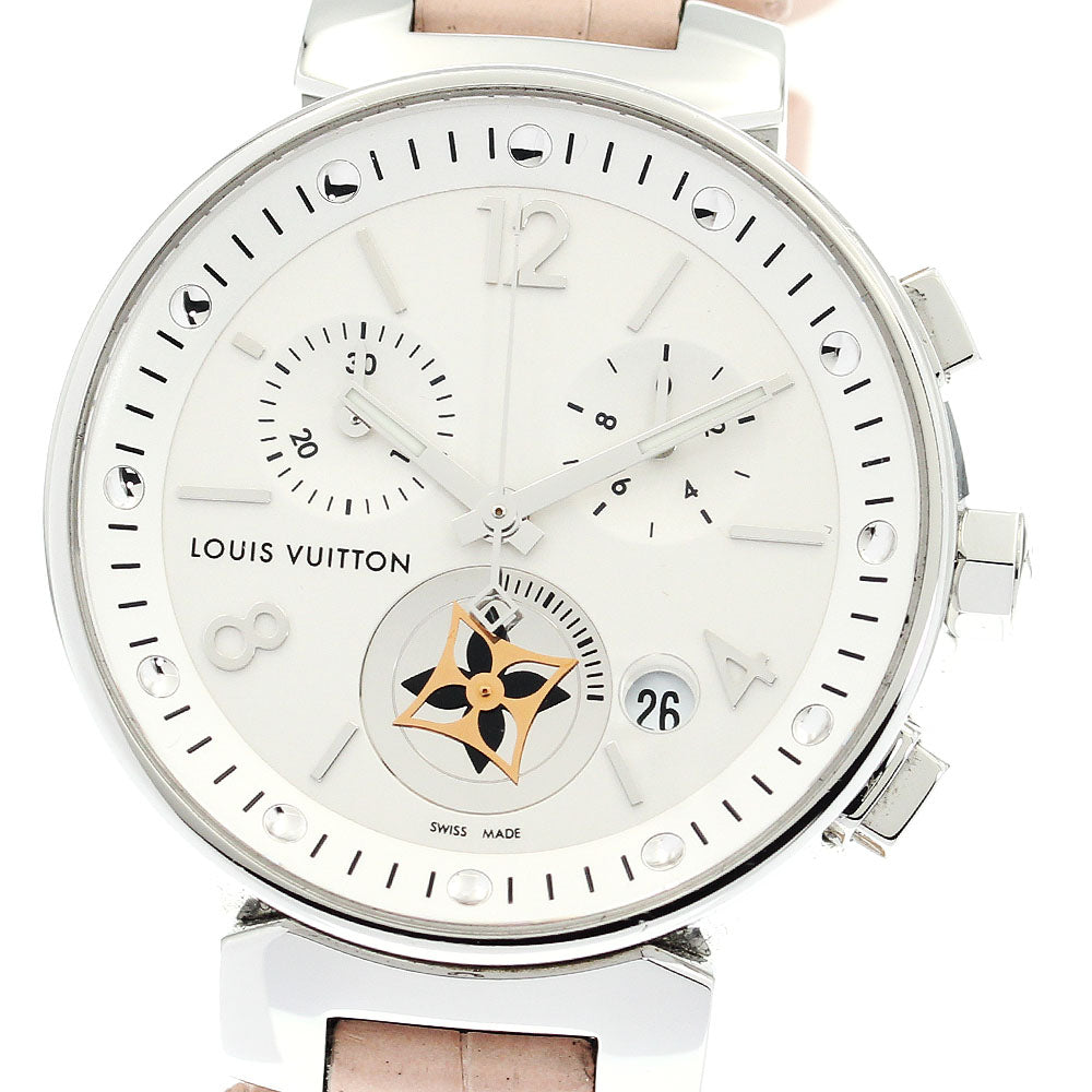 LOUIS VUITTON Q8G00 Tambour Moonstar Date Chronograph Quartz Ladies' Watch Excellent Condition with Box and Warranty Card.