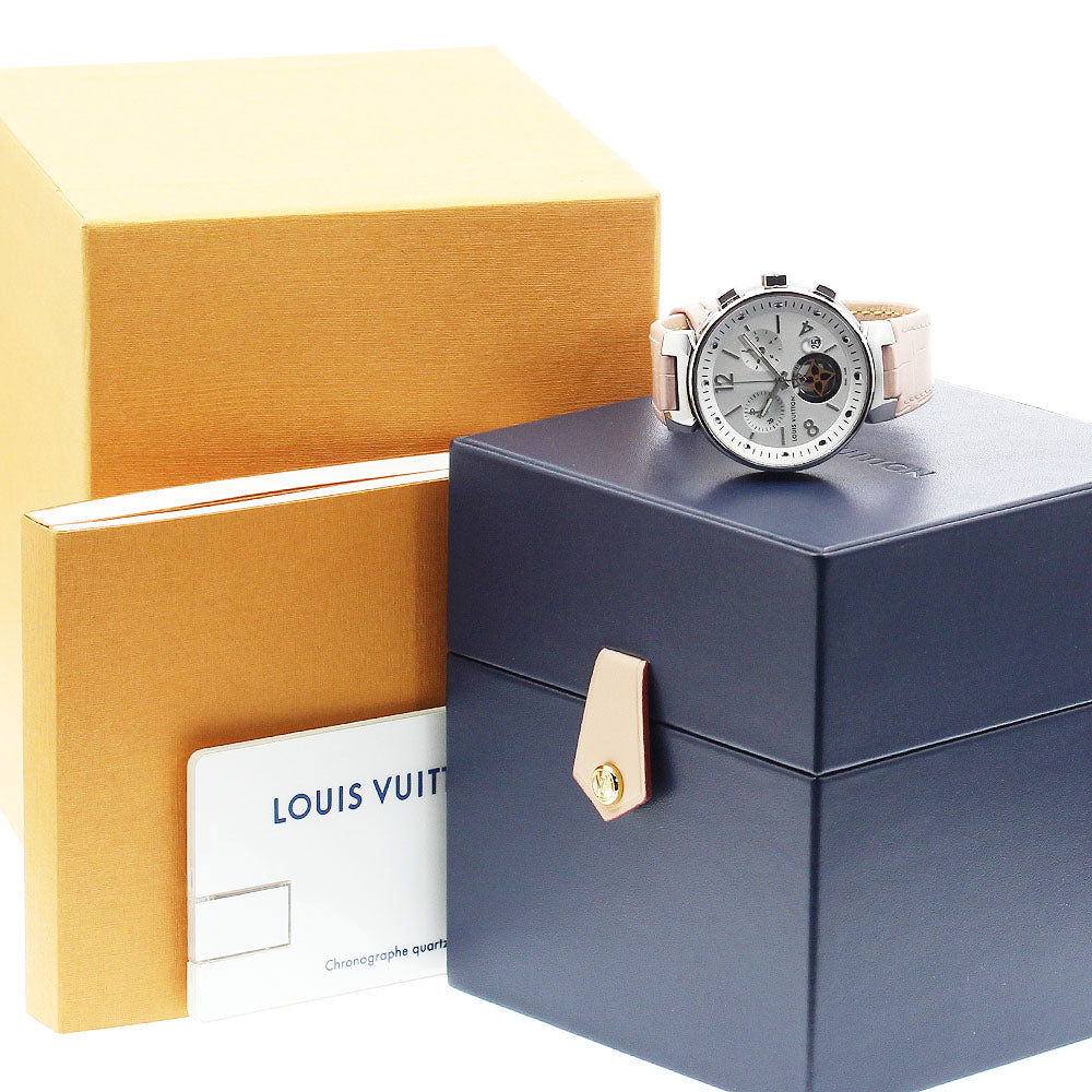 LOUIS VUITTON Q8G00 Tambour Moonstar Date Chronograph Quartz Ladies' Watch Excellent Condition with Box and Warranty Card.