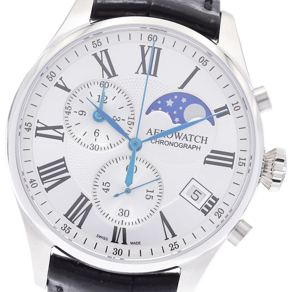 AEROWATCH A78990 Chronograph Moon Phase Quartz Men's Watch Excellent Condition with Box and Warranty Card