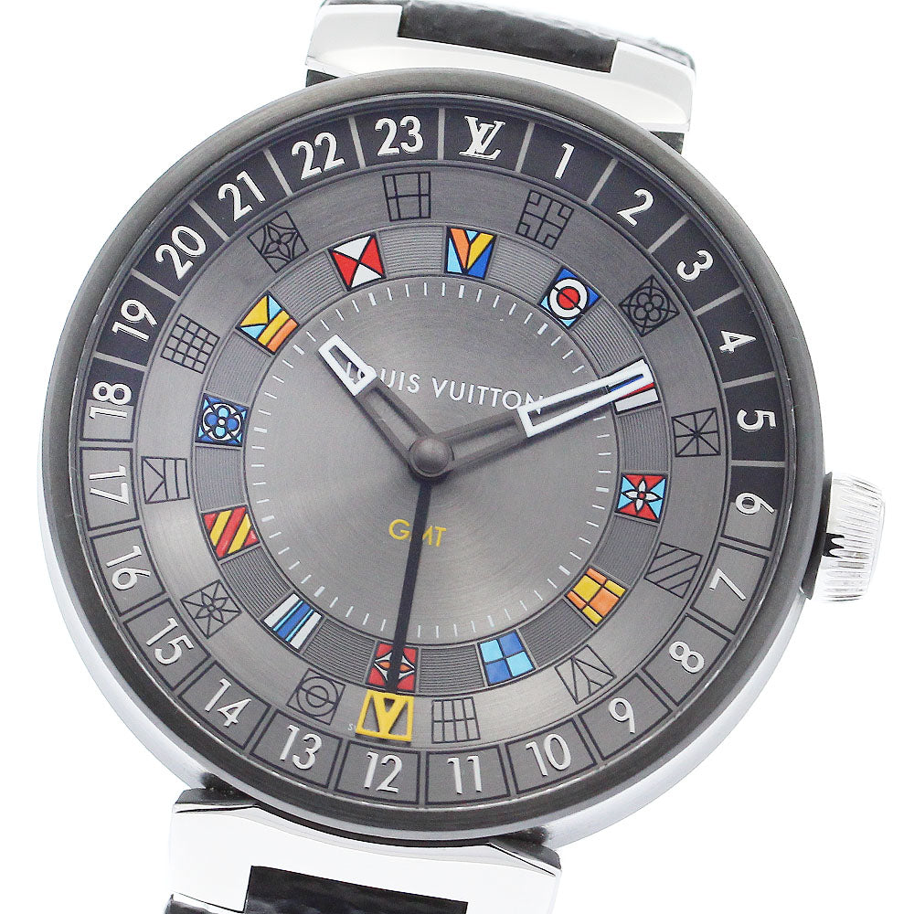 LOUIS VUITTON QA097 Tambour Moon Dual Time GMT Quartz Men's Watch (Good Condition)