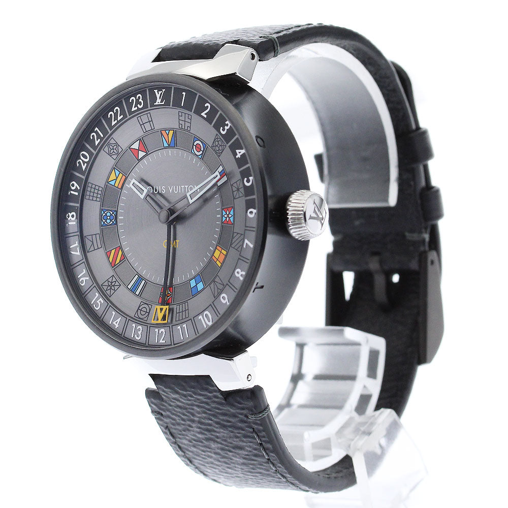 LOUIS VUITTON QA097 Tambour Moon Dual Time GMT Quartz Men's Watch (Good Condition)