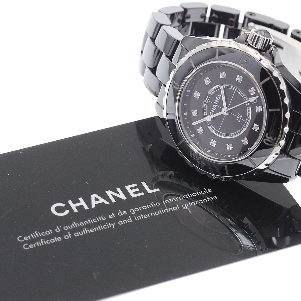CHANEL H1625 J12 Black Ceramic 33mm 12-Diamond Quartz Women's Watch Excellent Condition with Warranty.