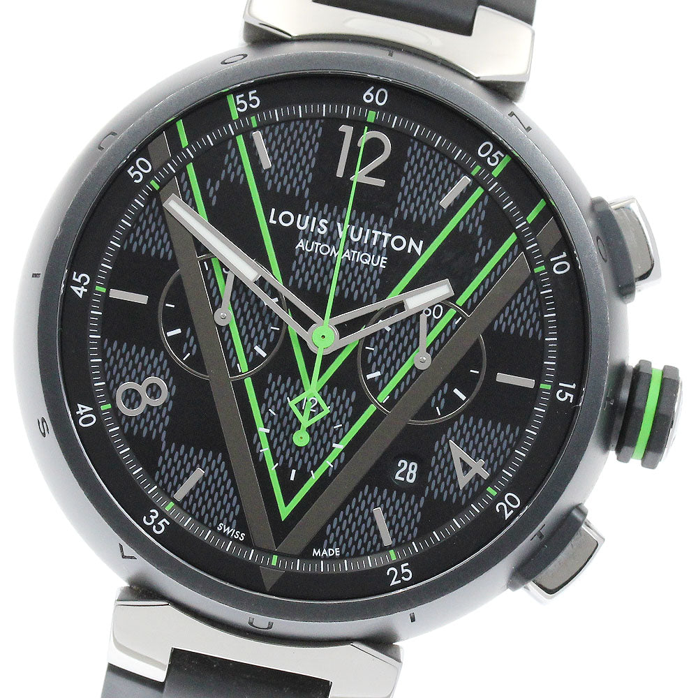 LOUIS VUITTON QA130 Tambour Damier Graphite Race Chronograph Automatic Men's Watch Excellent Condition with Box