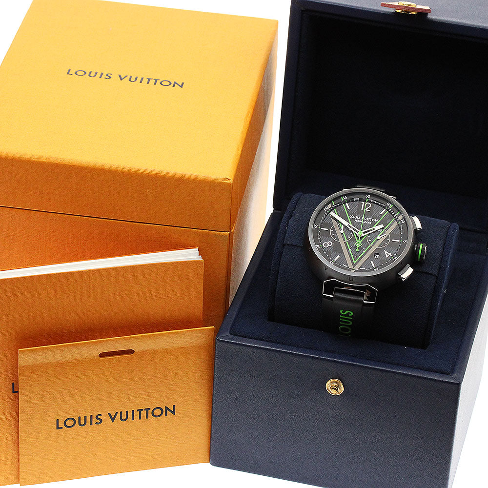 LOUIS VUITTON QA130 Tambour Damier Graphite Race Chronograph Automatic Men's Watch Excellent Condition with Box
