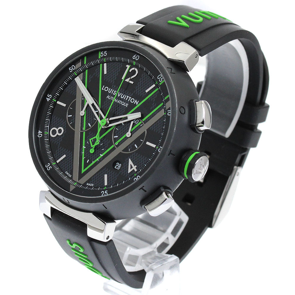 LOUIS VUITTON QA130 Tambour Damier Graphite Race Chronograph Automatic Men's Watch Excellent Condition with Box