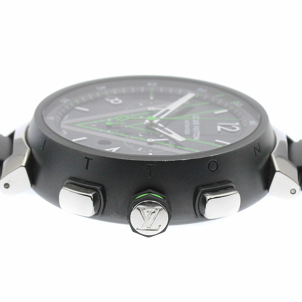 LOUIS VUITTON QA130 Tambour Damier Graphite Race Chronograph Automatic Men's Watch Excellent Condition with Box