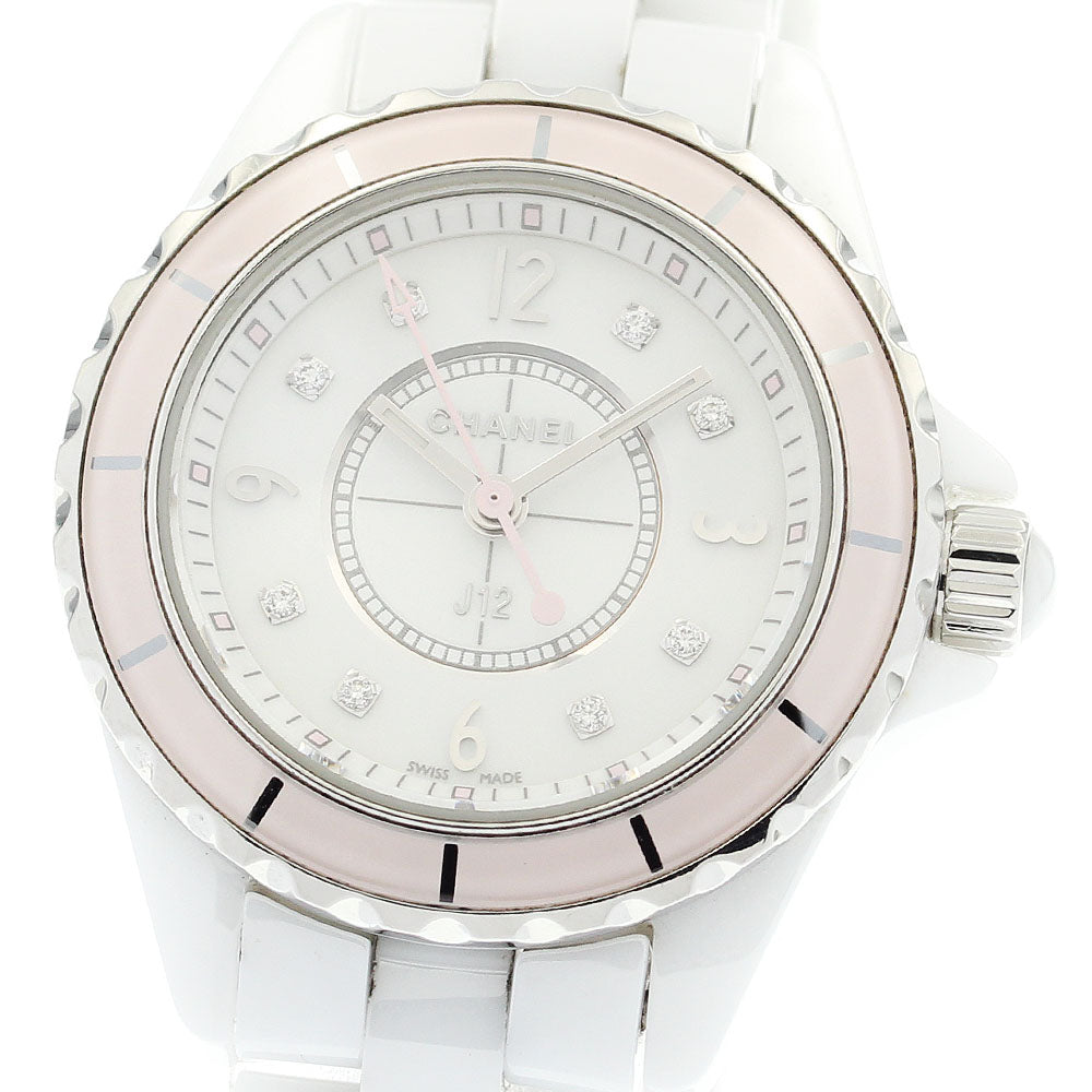 CHANEL H4466 J12 8-Diamond Soft Pink Quartz Women's Watch with Warranty Card