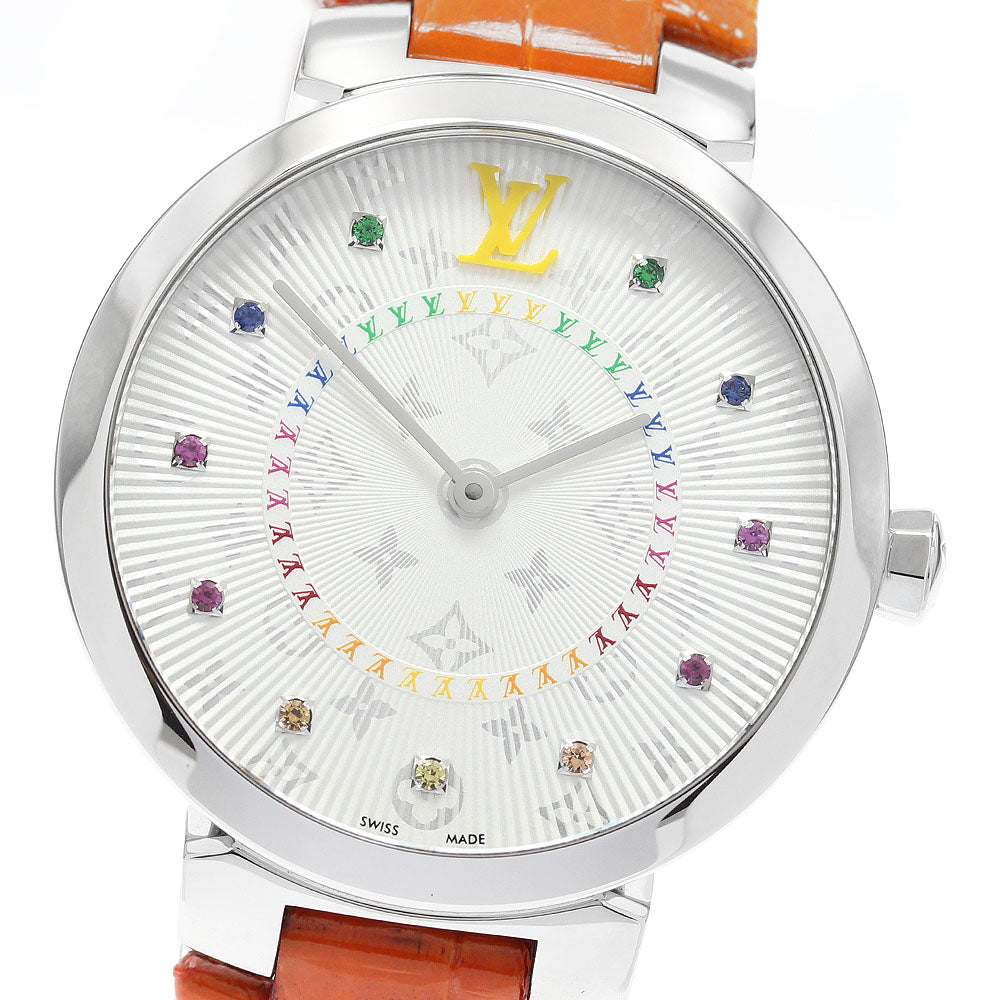 LOUIS VUITTON QA159 Tambour Slim MM Rainbow 11P Diamond Quartz Women's Watch - Excellent Condition