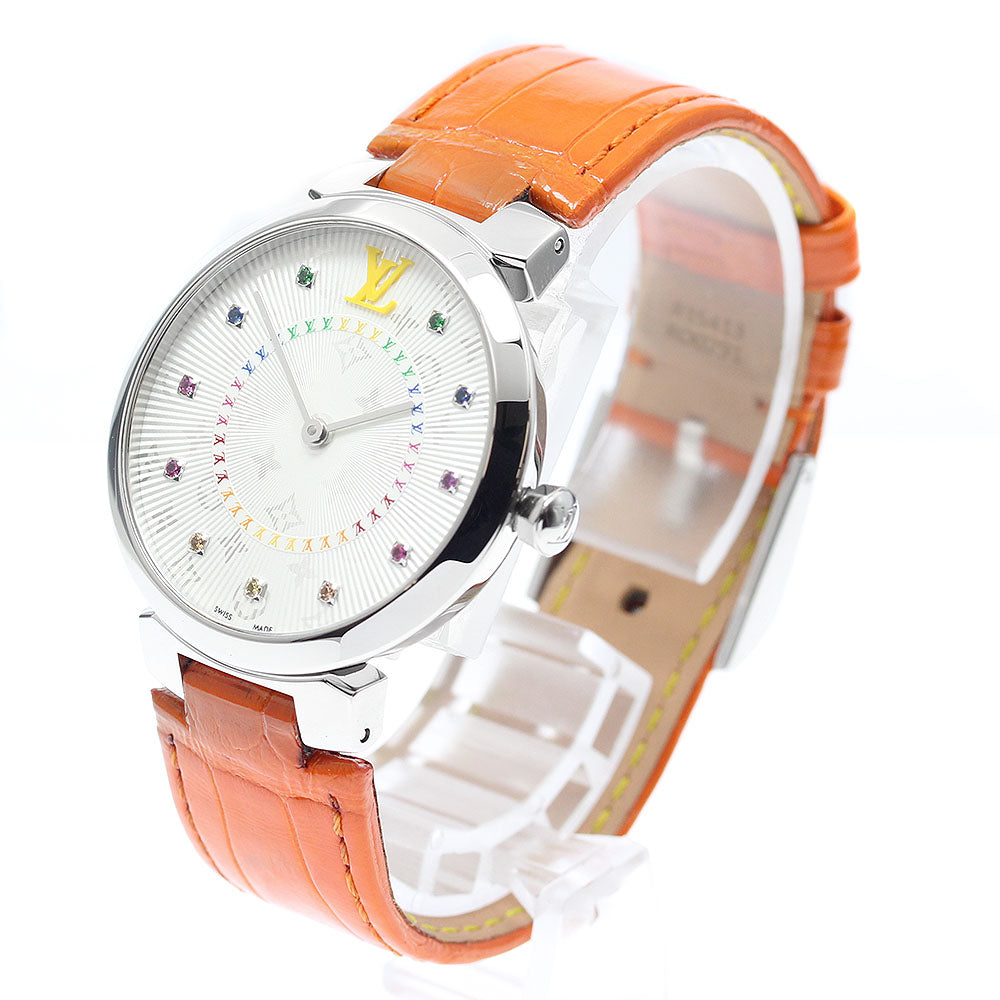 LOUIS VUITTON QA159 Tambour Slim MM Rainbow 11P Diamond Quartz Women's Watch - Excellent Condition