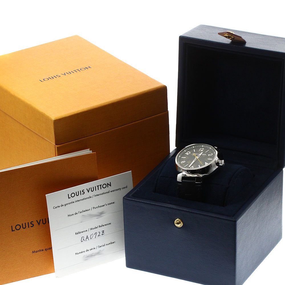 LOUIS VUITTON QA072Z Tambour Monogram Quartz Men's Watch Excellent Condition with Box and Warranty Card
