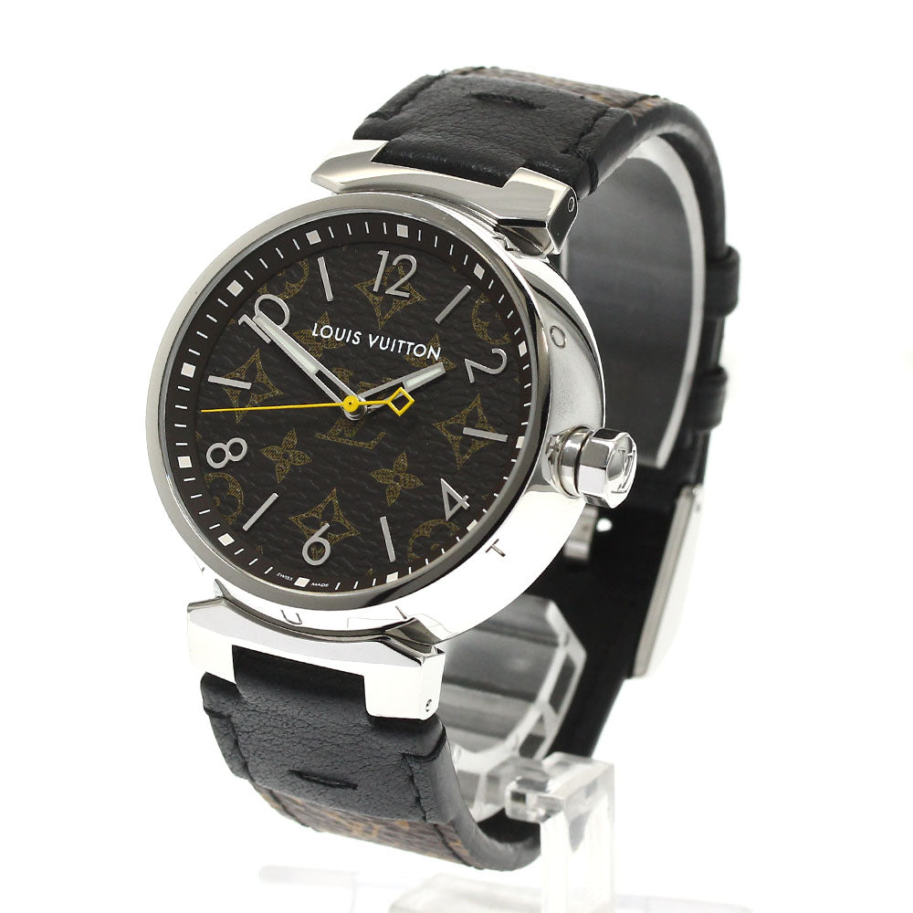 LOUIS VUITTON QA072Z Tambour Monogram Quartz Men's Watch Excellent Condition with Box and Warranty Card