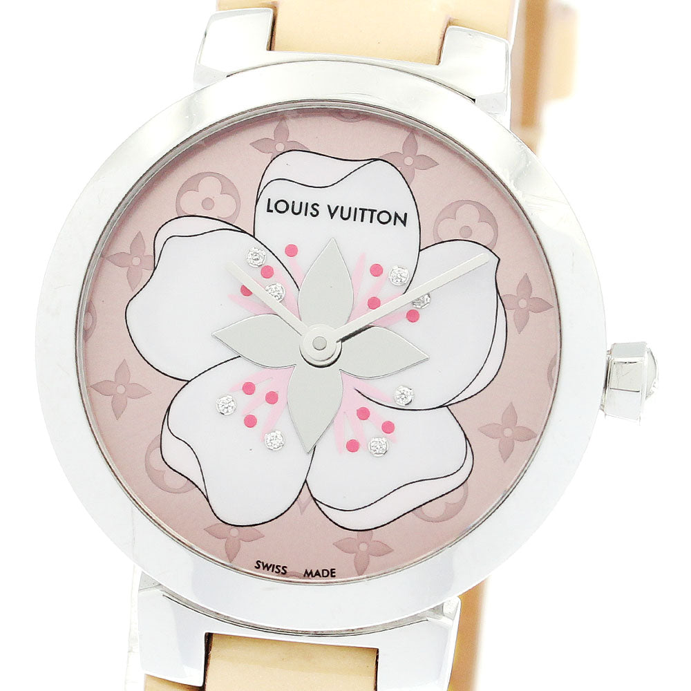 LOUIS VUITTON Q12MGE Tambour 8-Diamond Quartz Women's Watch with Box and Warranty Card