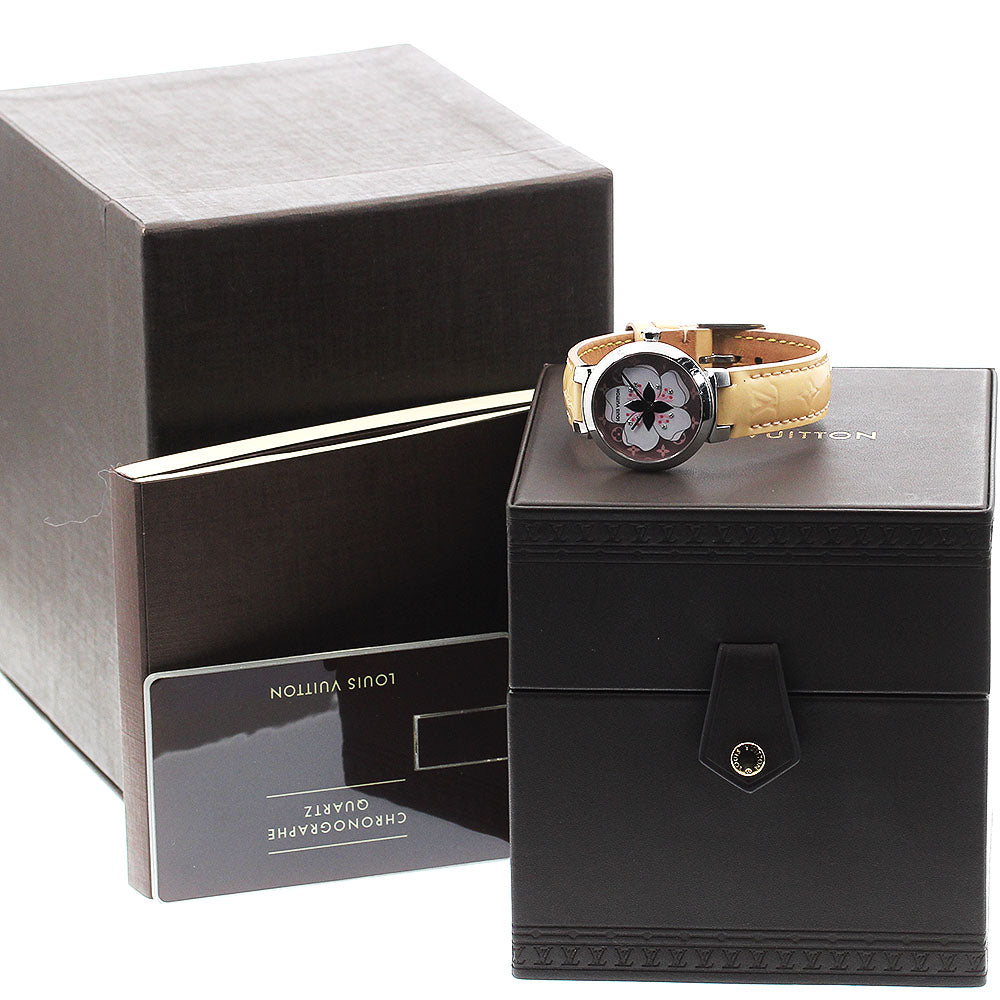 LOUIS VUITTON Q12MGE Tambour 8-Diamond Quartz Women's Watch with Box and Warranty Card