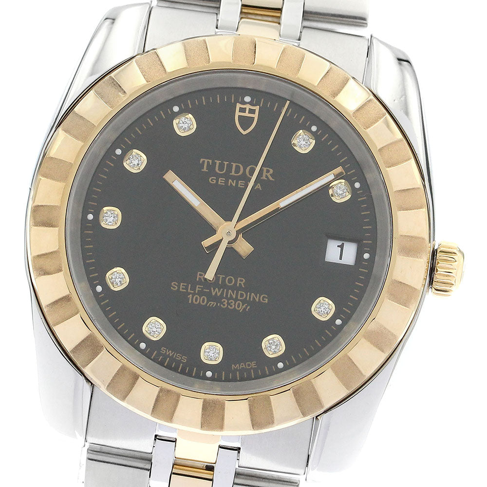 TUDOR 21013 Classic Date Yellow Gold Combination 10-Diamond Automatic Men's Watch with Warranty Card
