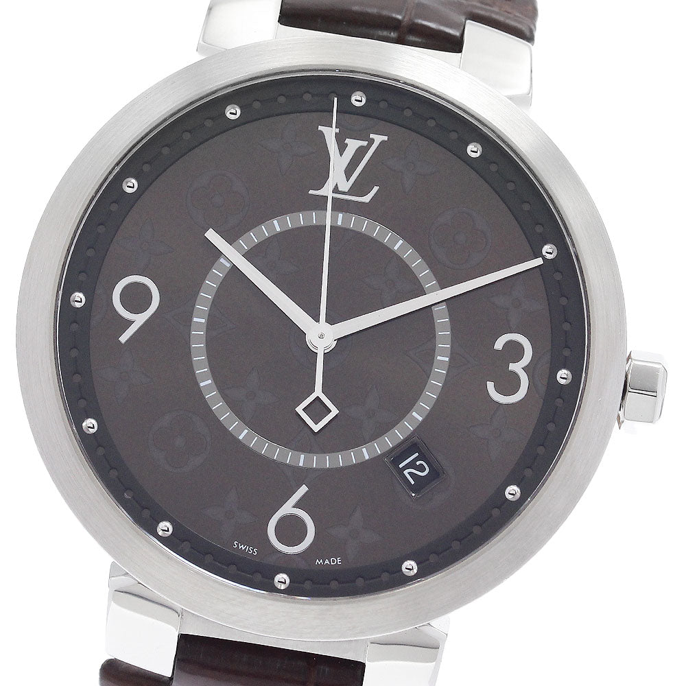 LOUIS VUITTON QA005 Tambour Slim Monogram Date Quartz Men's Watch with Box and Warranty Card