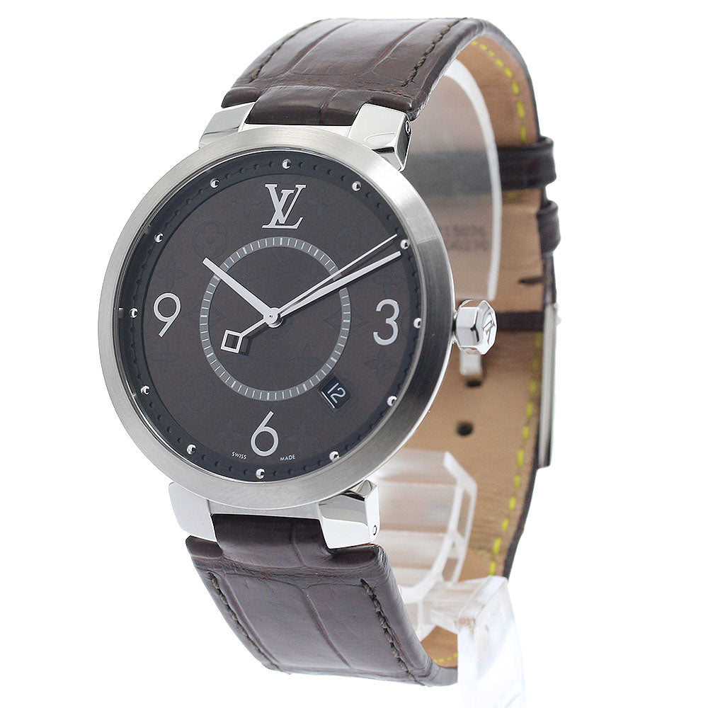 LOUIS VUITTON QA005 Tambour Slim Monogram Date Quartz Men's Watch with Box and Warranty Card