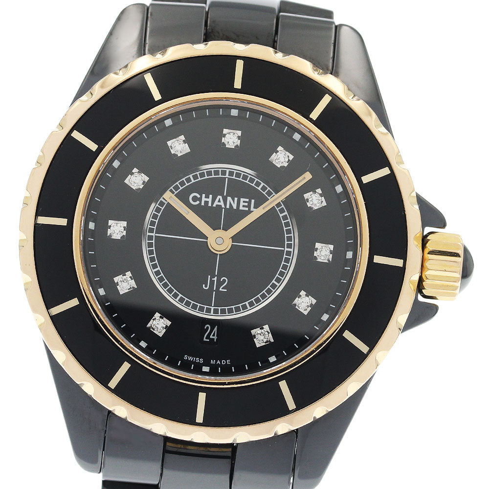 CHANEL H2543 J12 33MM Black Ceramic 11P Diamond PG Bezel Date Quartz Ladies Watch