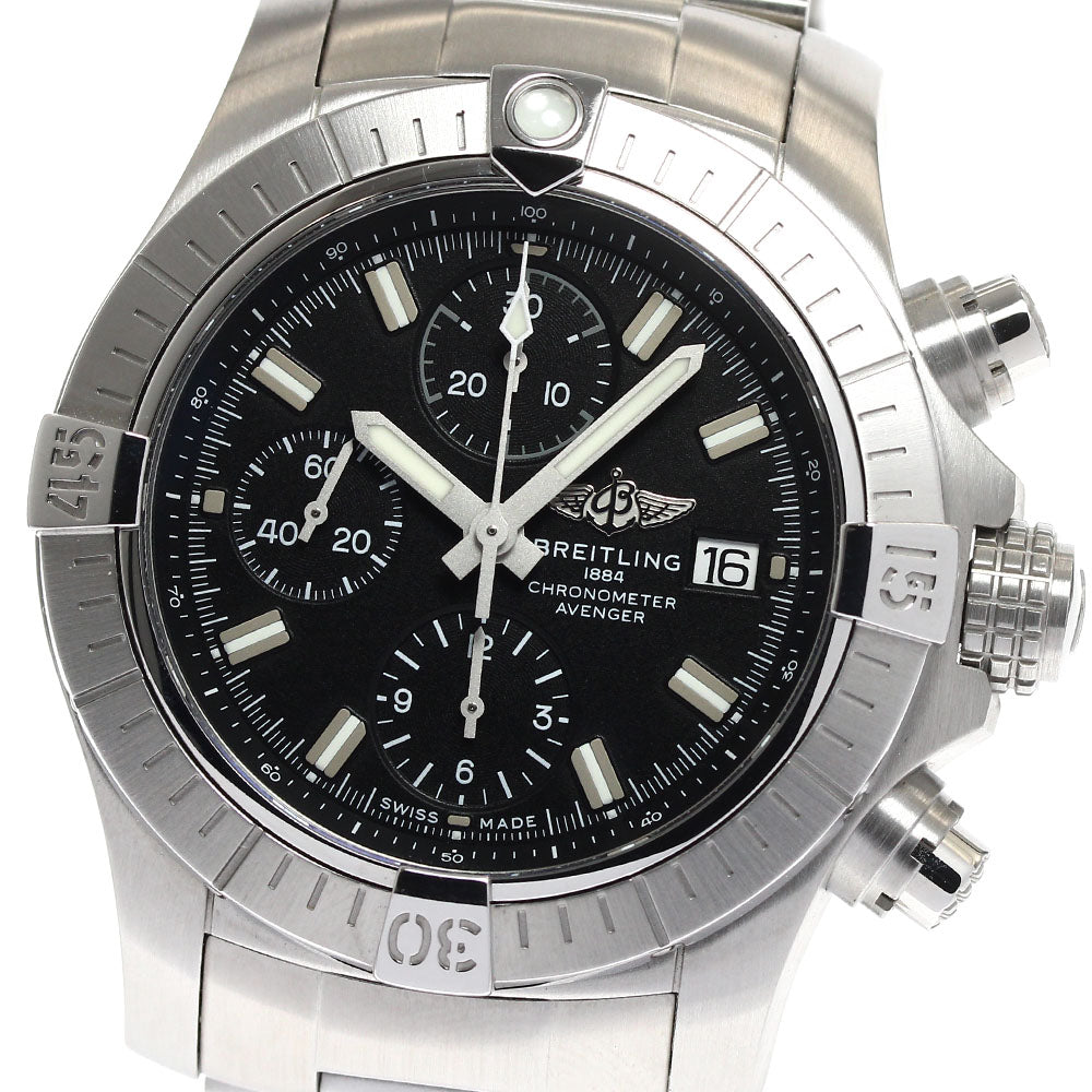 BREITLING A13385 Avenger Chronograph 43 Date Automatic Men's Watch Excellent Condition with Inner Box and Warranty Card.
