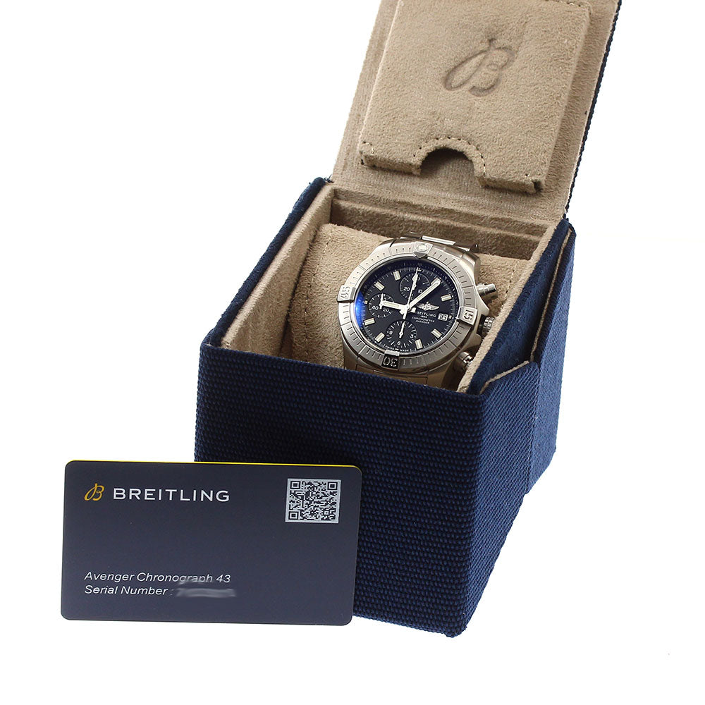 BREITLING A13385 Avenger Chronograph 43 Date Automatic Men's Watch Excellent Condition with Inner Box and Warranty Card.