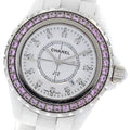 CHANEL H2010 J12 Pink Sapphire Bezel 12 Diamond Quartz Women's Watch