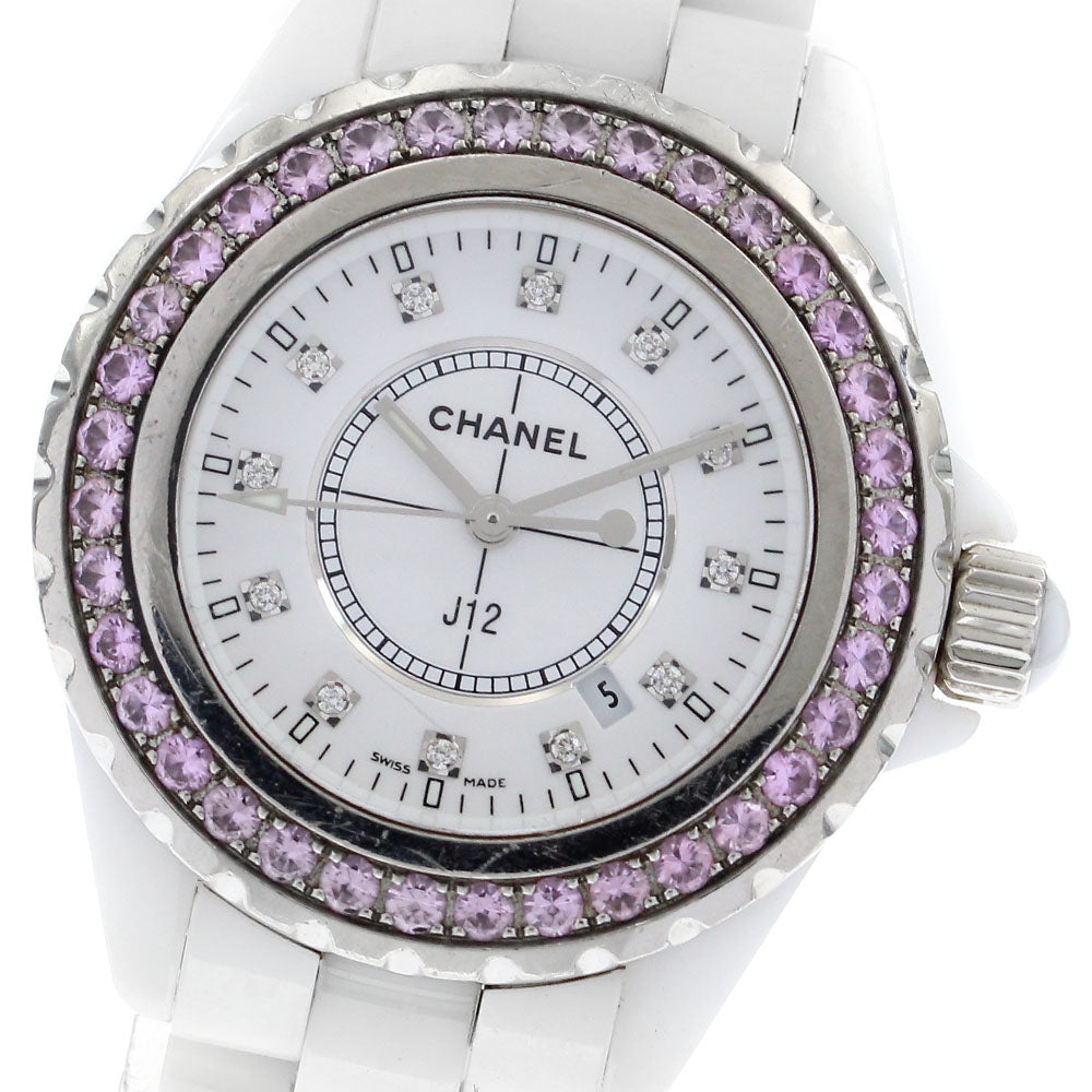 CHANEL H2010 J12 Pink Sapphire Bezel 12 Diamond Quartz Women's Watch