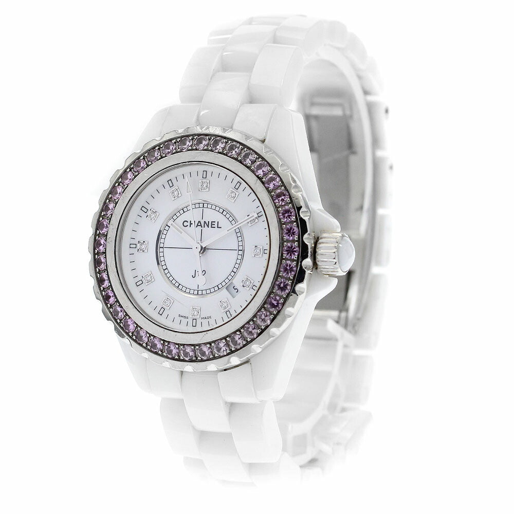 CHANEL H2010 J12 Pink Sapphire Bezel 12 Diamond Quartz Women's Watch
