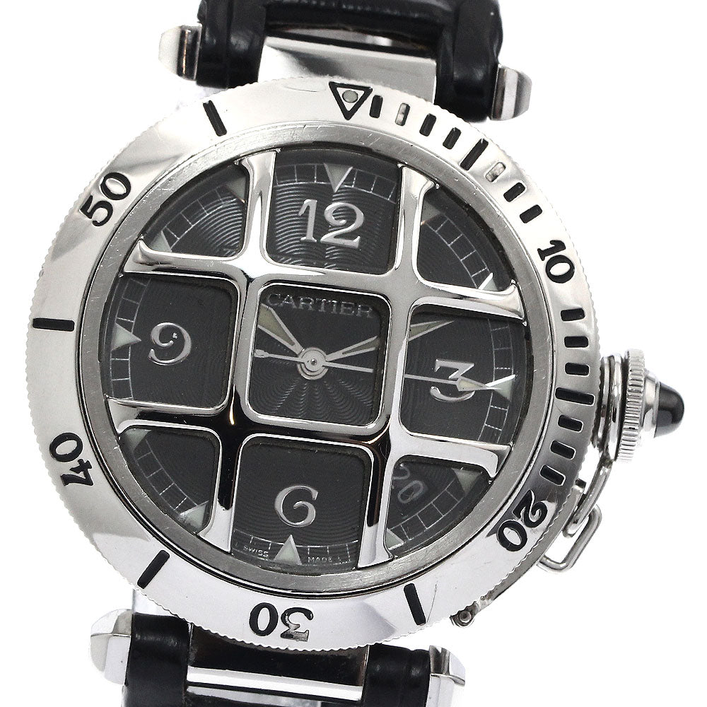 CARTIER W3106255 Pasha 38 N950 Convex Grid PT Bezel Automatic Men's Watch with Warranty Card
