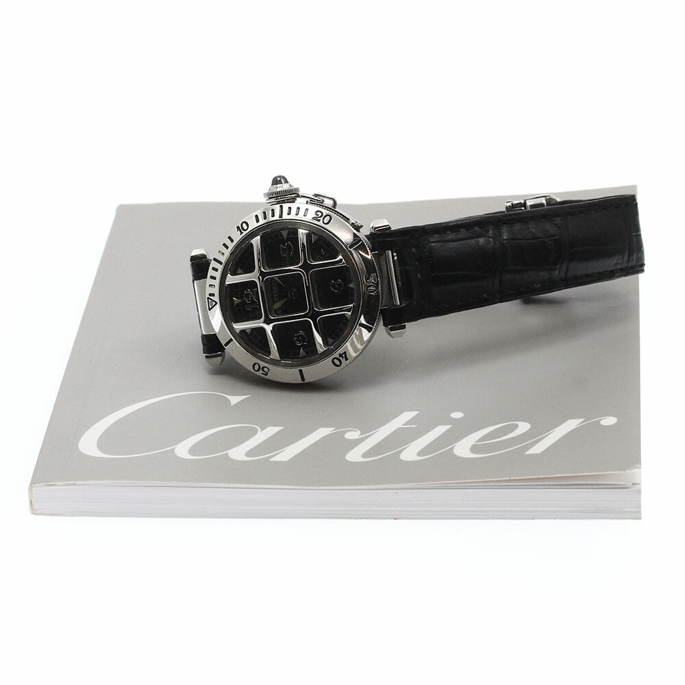 CARTIER W3106255 Pasha 38 N950 Convex Grid PT Bezel Automatic Men's Watch with Warranty Card