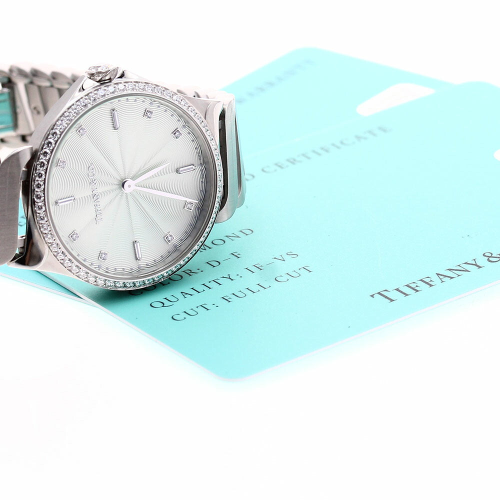 TIFFANY&Co. 60874859 Metro 2 Hand 8P Diamond Quartz Women's Watch Excellent Condition with Warranty.