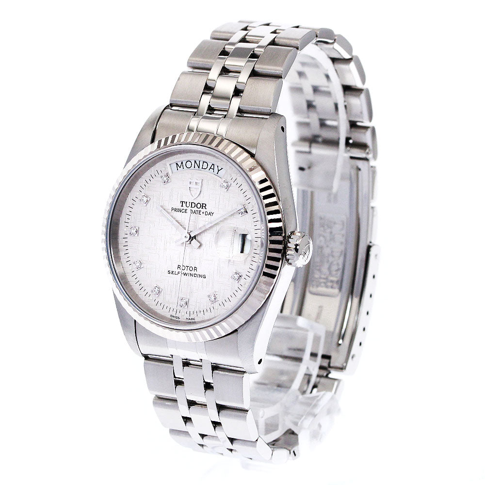 TUDOR 76214 Prince Date-Day 10P Diamond WG Bezel Automatic Men's Watch (Good Condition)