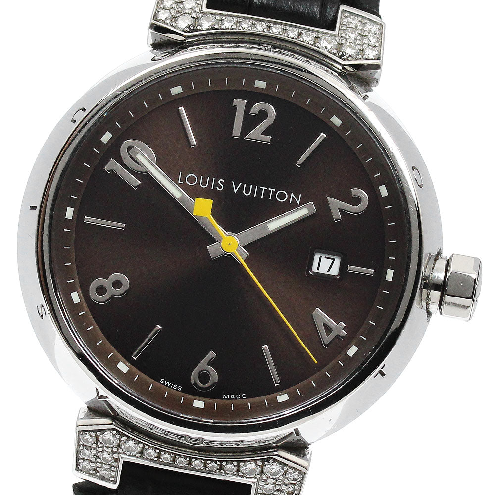 LOUIS VUITTON Q111G Tambour Date Lug Diamond Quartz Men's Watch